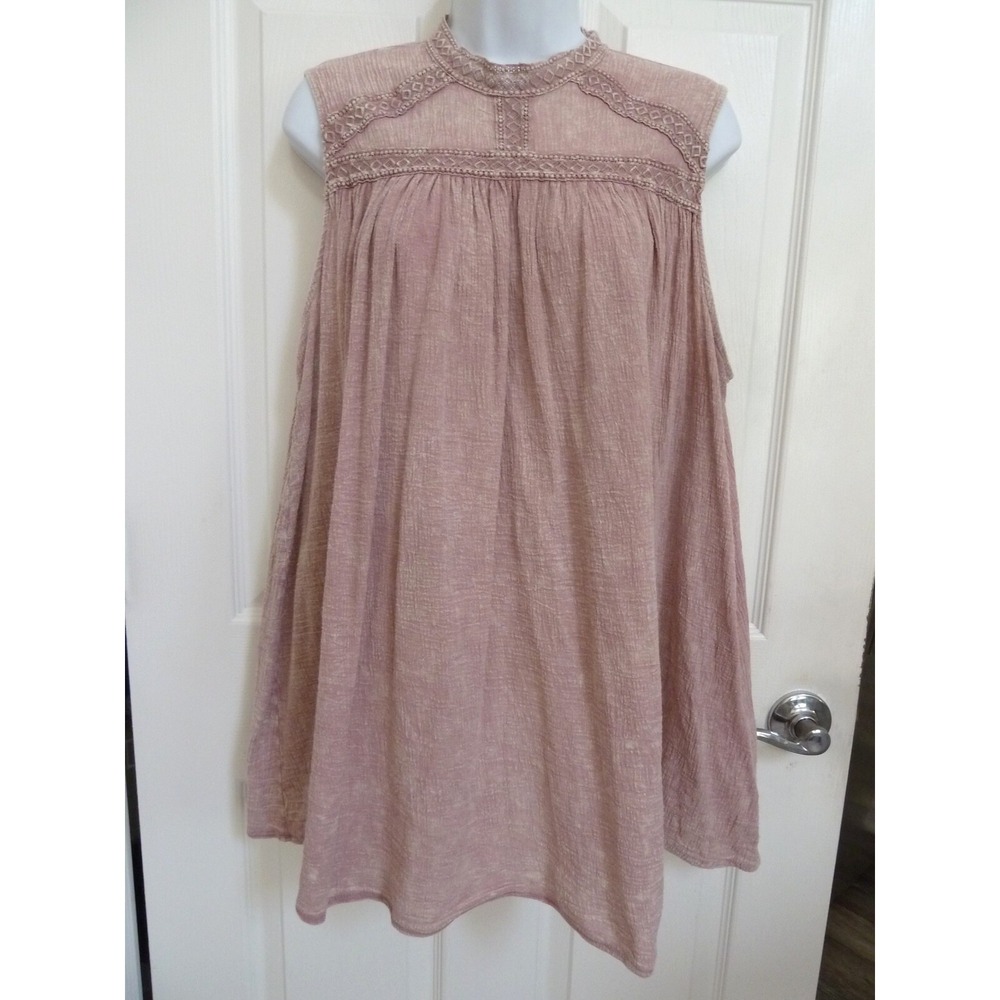 Eri & Ali Anthropologie Pink Acid Wash Sleeveless Tunic Top Lace Boho L D11529
